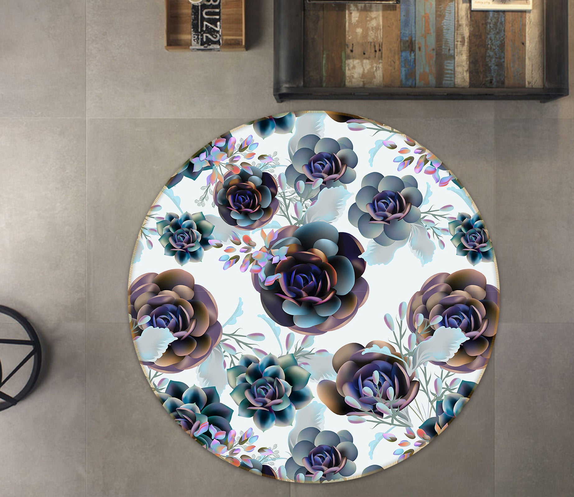 3D Flowers 29094 Round Non Slip Rug Mat