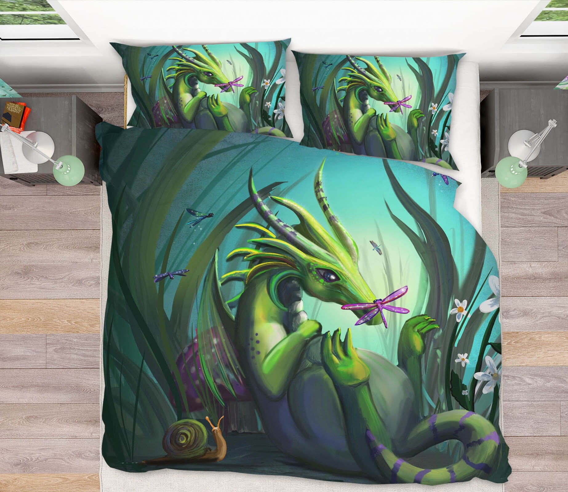 3D Green Dragon 102 Rose Catherine Khan Bedding Bed Pillowcases Quilt Quiet Covers AJ Creativity Home 