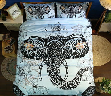 3D Elephant Lotus 1096 Bed Pillowcases Quilt