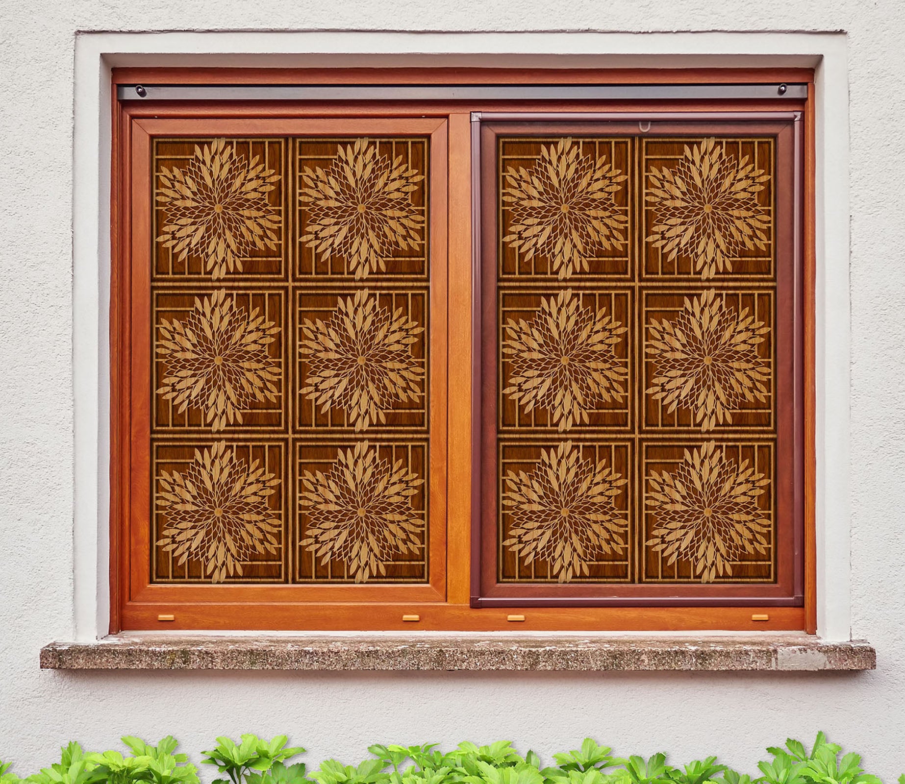 3D Peony Tradition 149 Window Film Print Sticker Cling Stained Glass UV Block