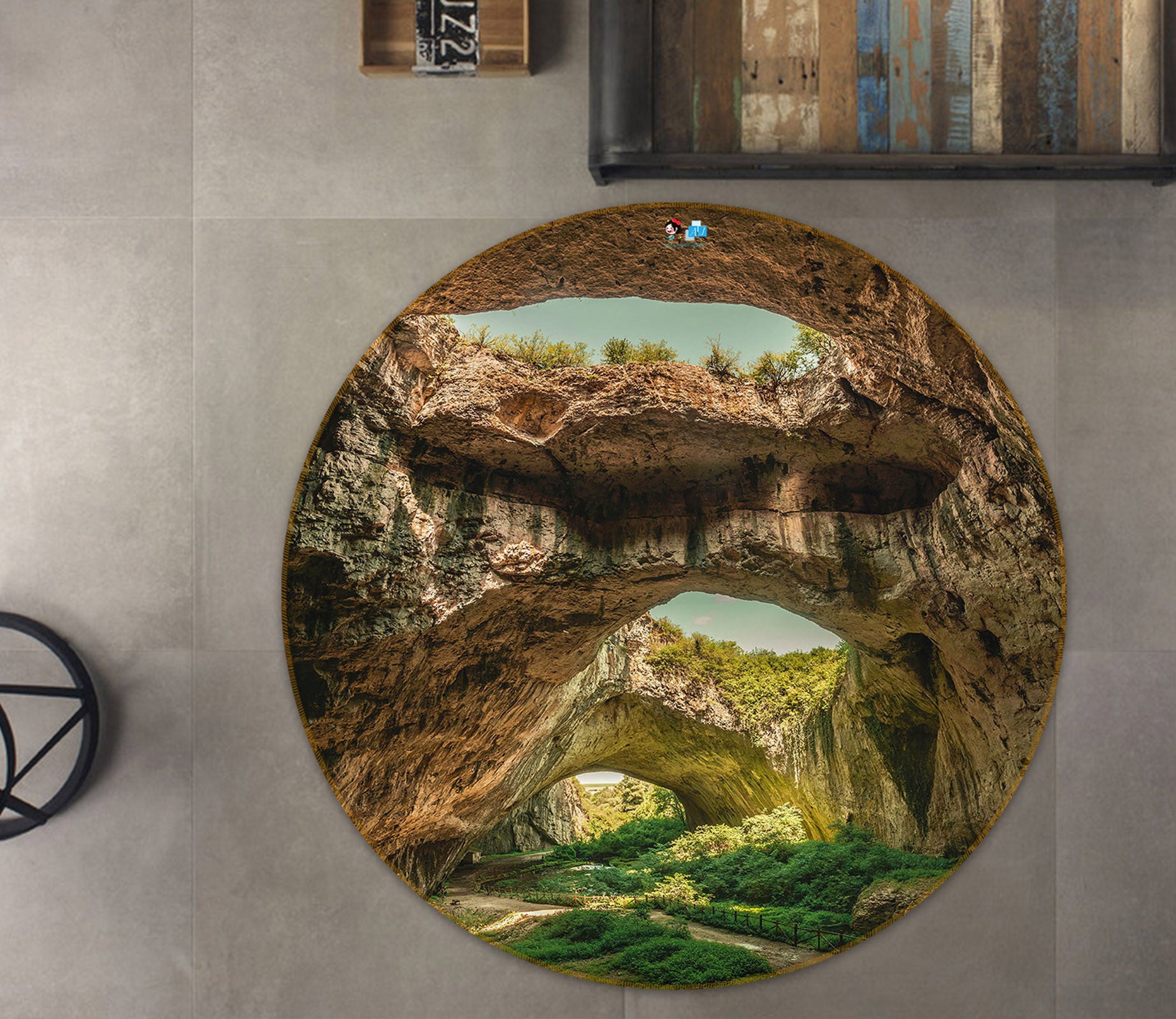 3D Stone Cave 69195 Round Non Slip Rug Mat