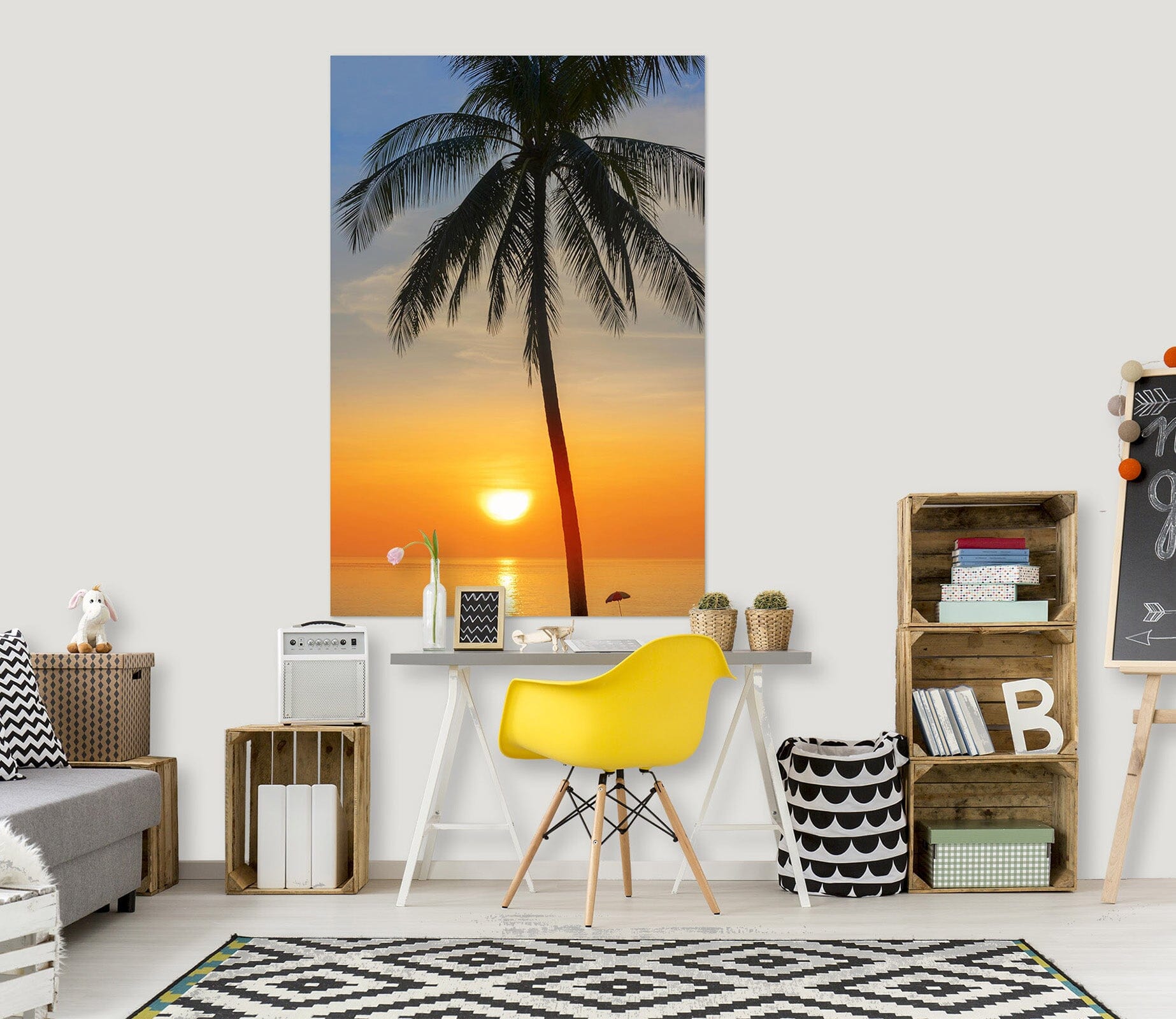 3D Sunset Coconut Tree 227 Marco Carmassi Wall Sticker Wallpaper AJ Wallpaper 2 