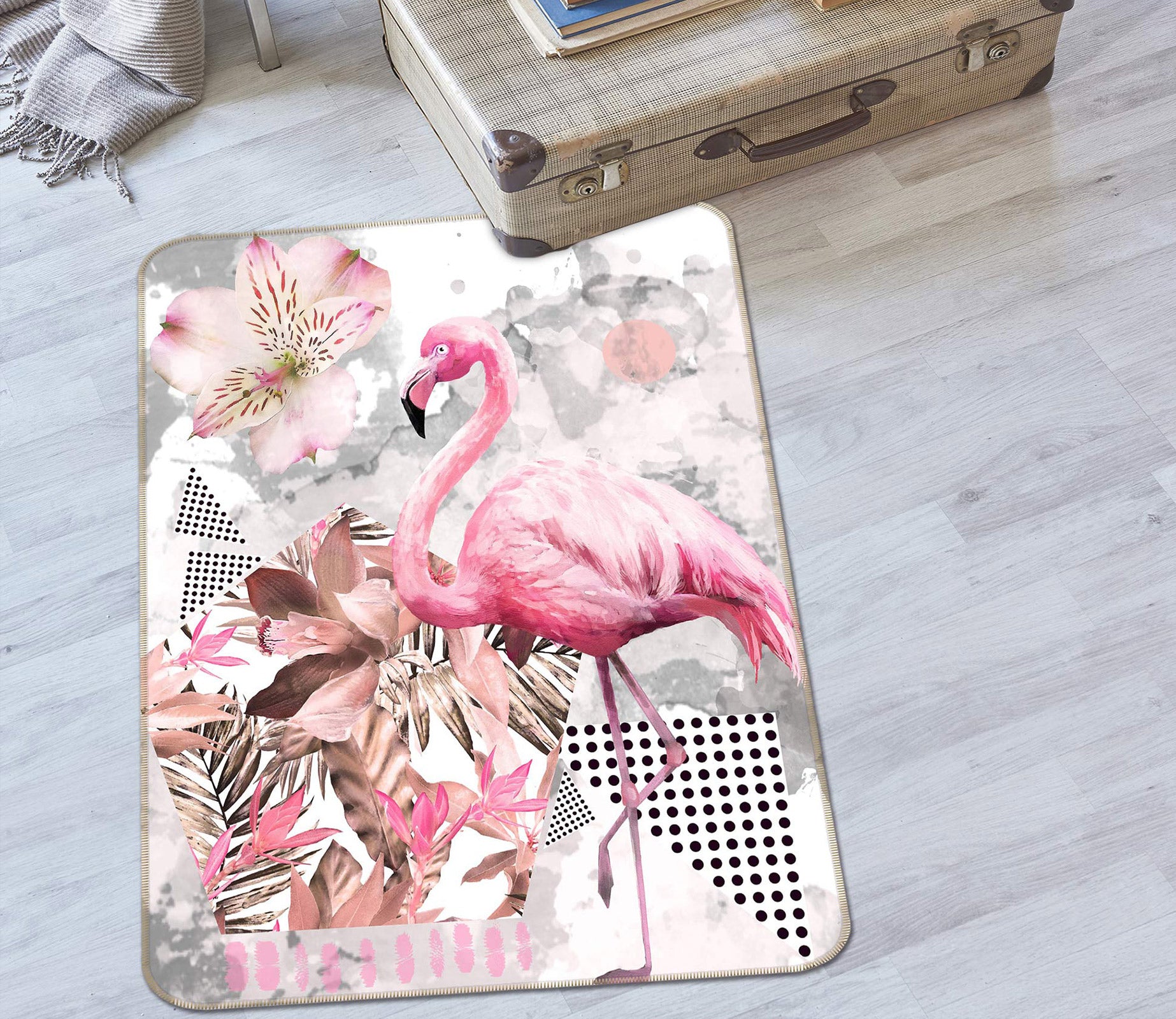 3D Flamingo Pattern 37123 Non Slip Rug Mat