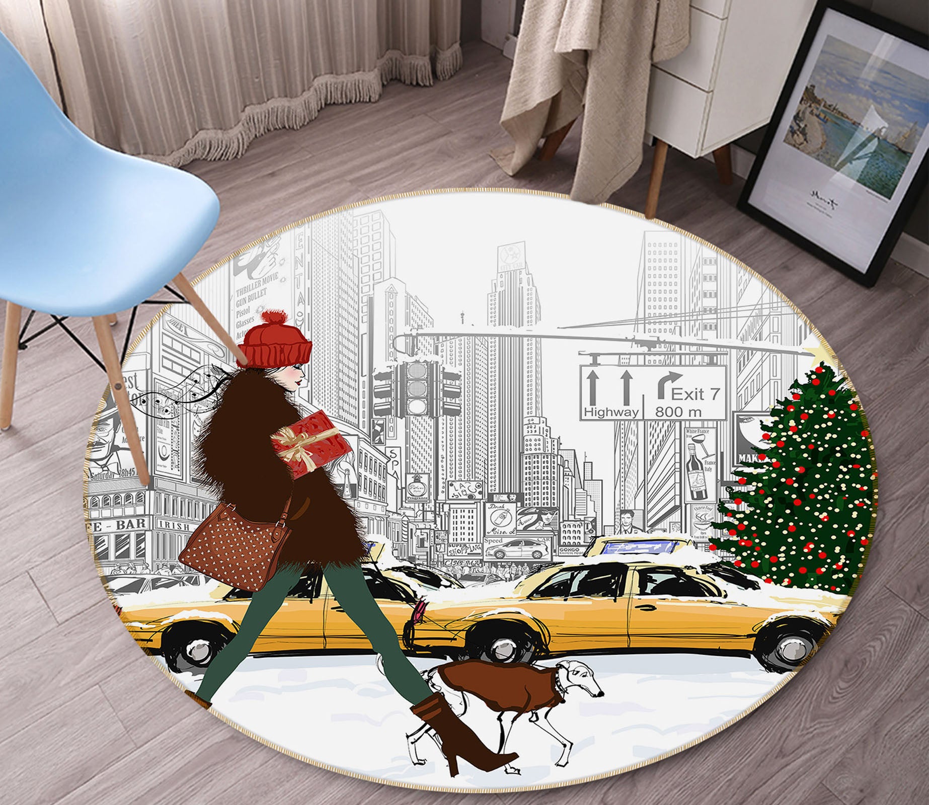 3D Female Car 37013 Round Non Slip Rug Mat