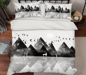 3D White Black Mountain Deer 12065 Bed Pillowcases Quilt