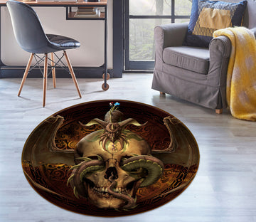 3D Skull Dragon 4173 Tom Wood Rug Round Non Slip Rug Mat