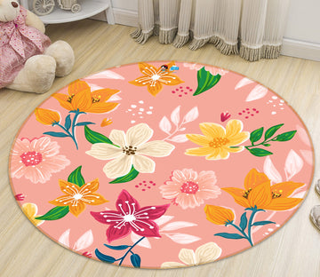 3D Flowers Pattern 71274 Round Non Slip Rug Mat