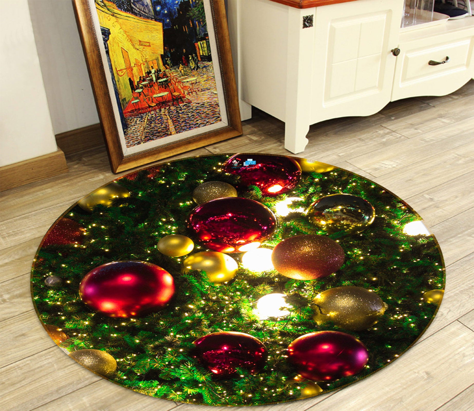 3D Red Ball 54060 Christmas Round Non Slip Rug Mat Xmas