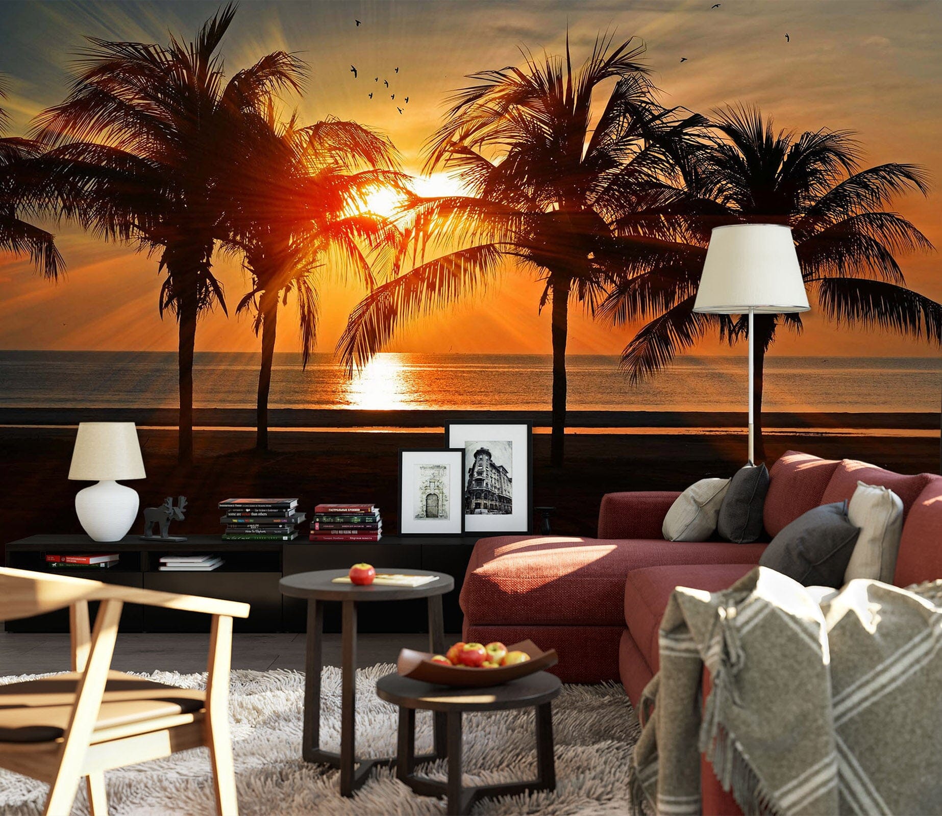 3D Sunset Coconut Tree 2037 Wall Murals Wallpaper AJ Wallpaper 2 