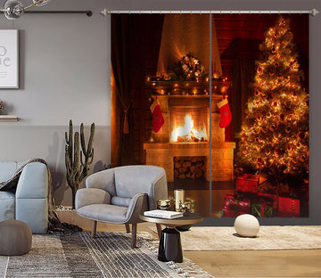 3D Fireplace Tree Sofa 52088 Christmas Curtains Drapes Xmas
