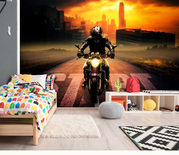3D Sunset Motorcycle 049 Vehicle Wall Murals