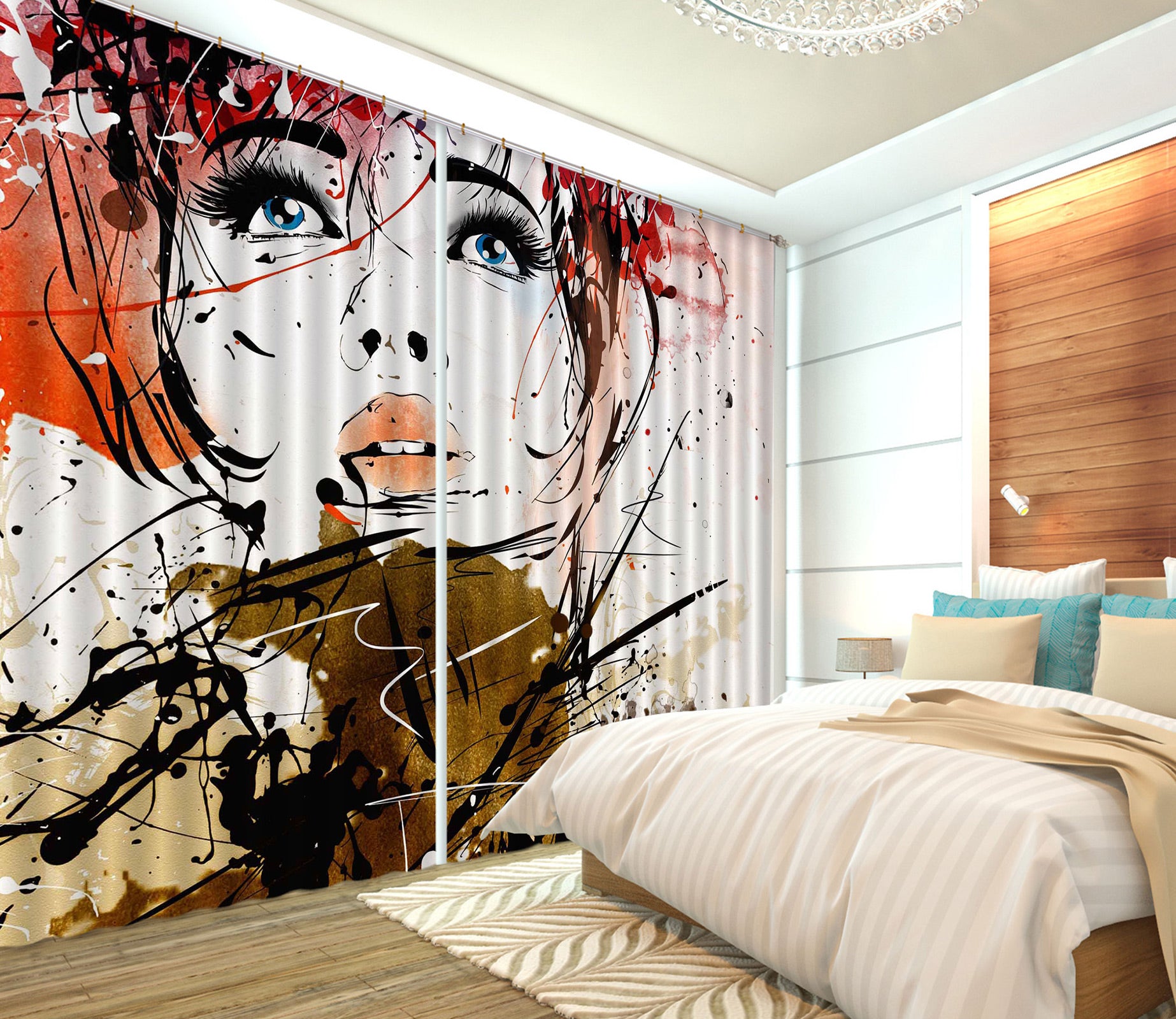 3D Cute Redhead Girl 049 Curtains Drapes