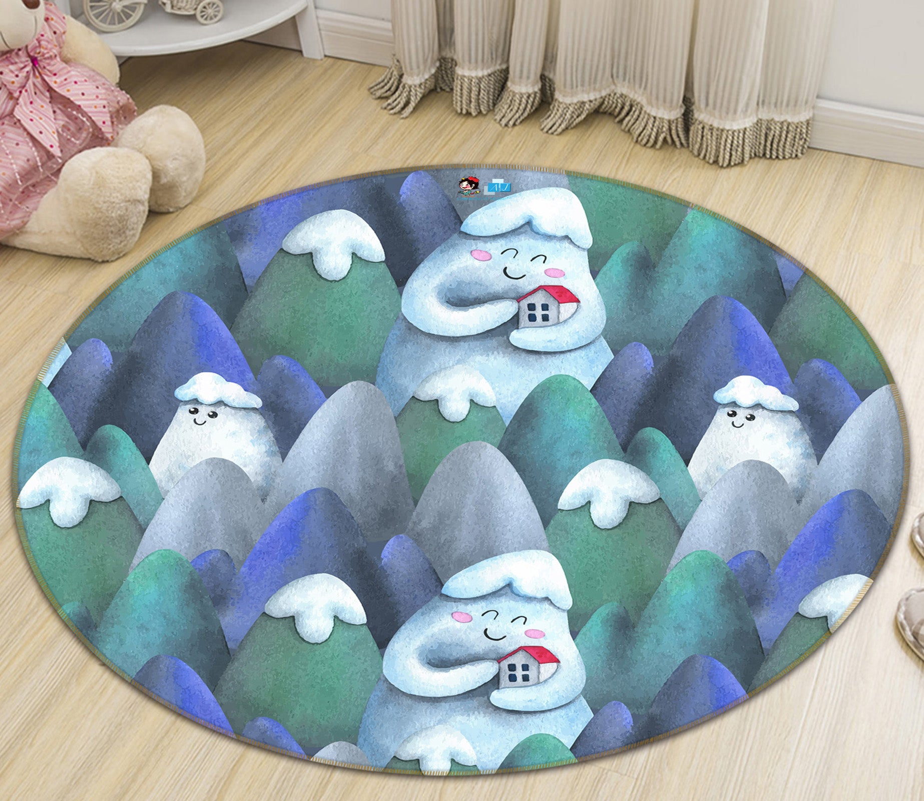 3D Cartoon Snow Forest 81089 Round Non Slip Rug Mat