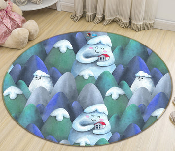 3D Cartoon Snow Forest 81089 Round Non Slip Rug Mat