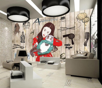 3D Girl Cat 1532 Wall Murals Wallpaper AJ Wallpaper 2 