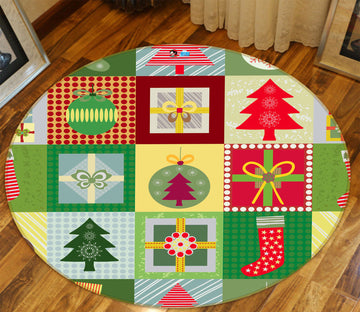 3D Tree Sock 54073 Christmas Round Non Slip Rug Mat Xmas