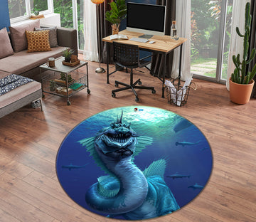 3D Sea Dragon 4172 Tom Wood Rug Round Non Slip Rug Mat
