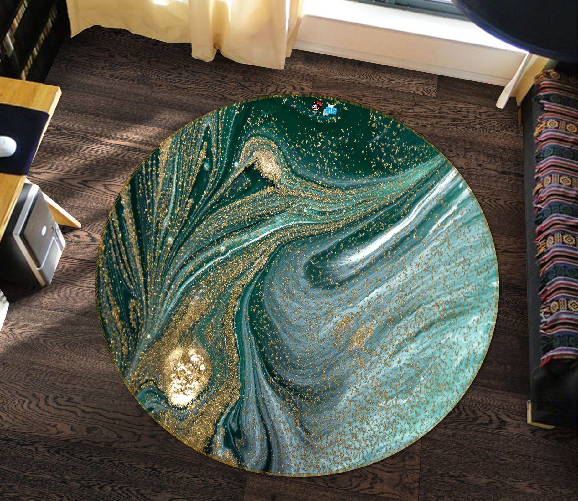 3D Dark Green Water Ripple 643 Round Non Slip Rug Mat Mat AJ Creativity Home 