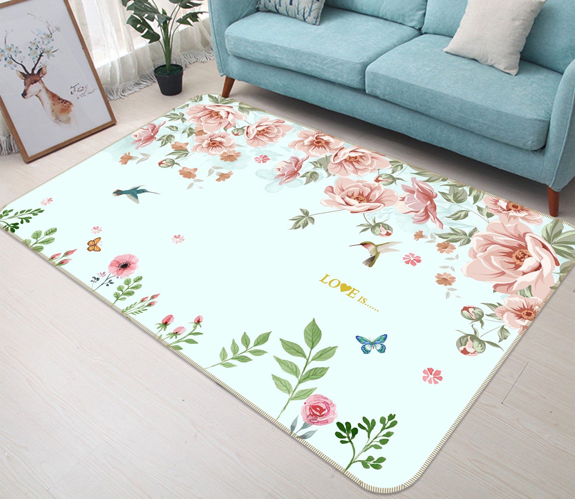 3D Pink Flowers 65130 Non Slip Rug Mat