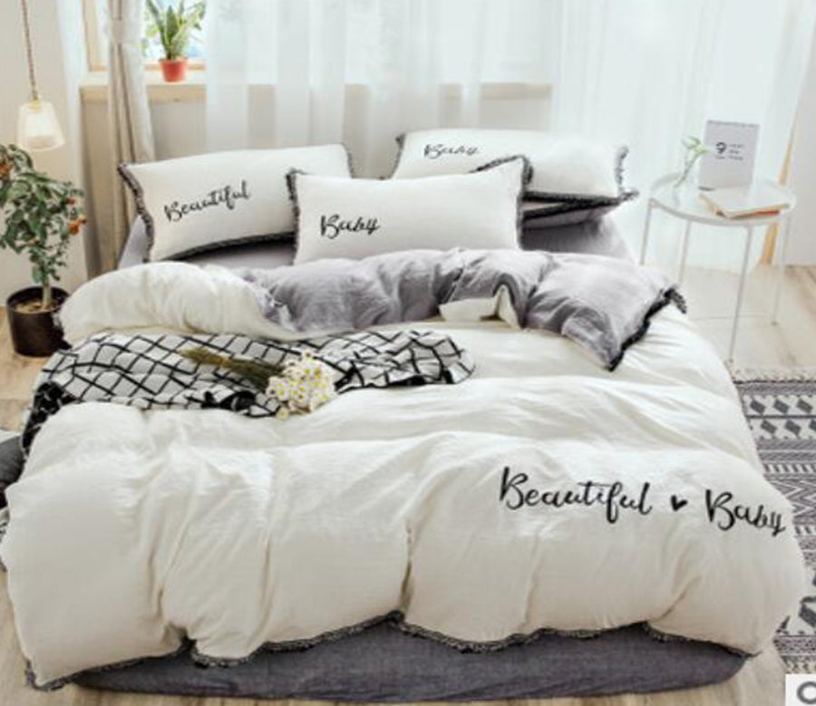 3D White Grey 50002 Bed Pillowcases Quilt
