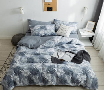 3D Gray Leaves 14050 Bed Pillowcases Quilt