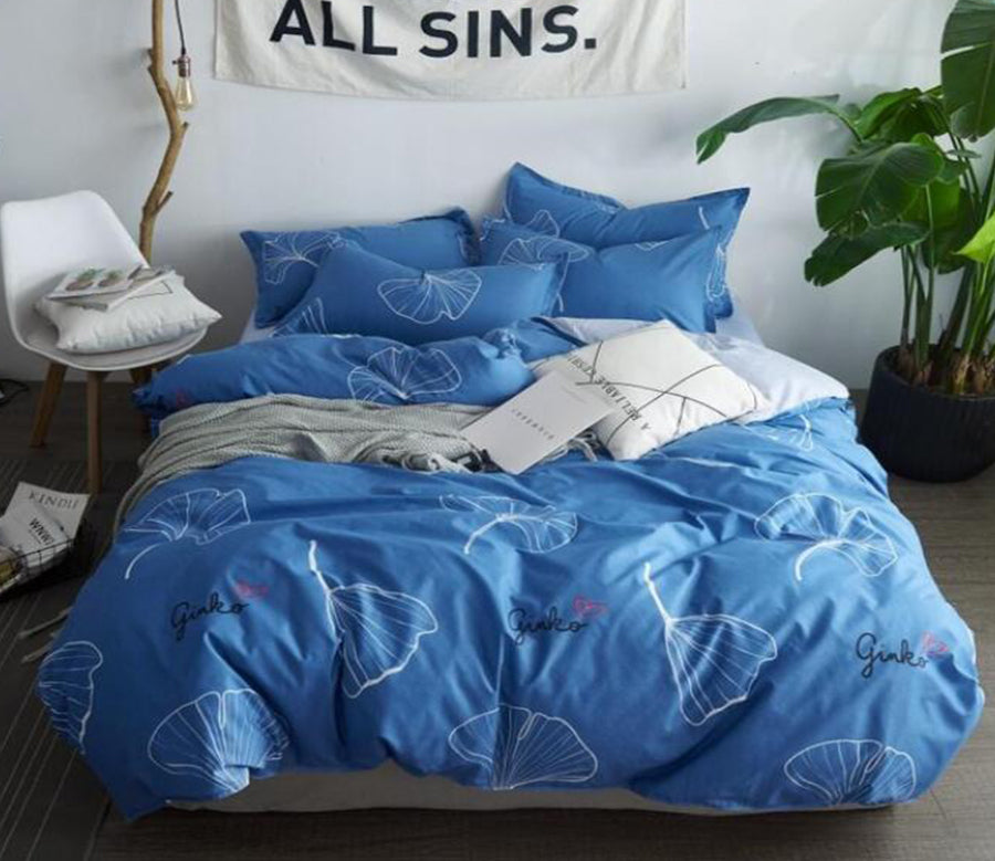 3D Blue Background Line Ginkgo Biloba 2058 Bed Pillowcases Quilt