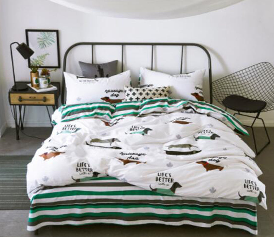 3D Green Stripes Dachshund 20315 Bed Pillowcases Quilt