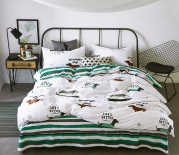 3D Green Stripes Dachshund 20315 Bed Pillowcases Quilt