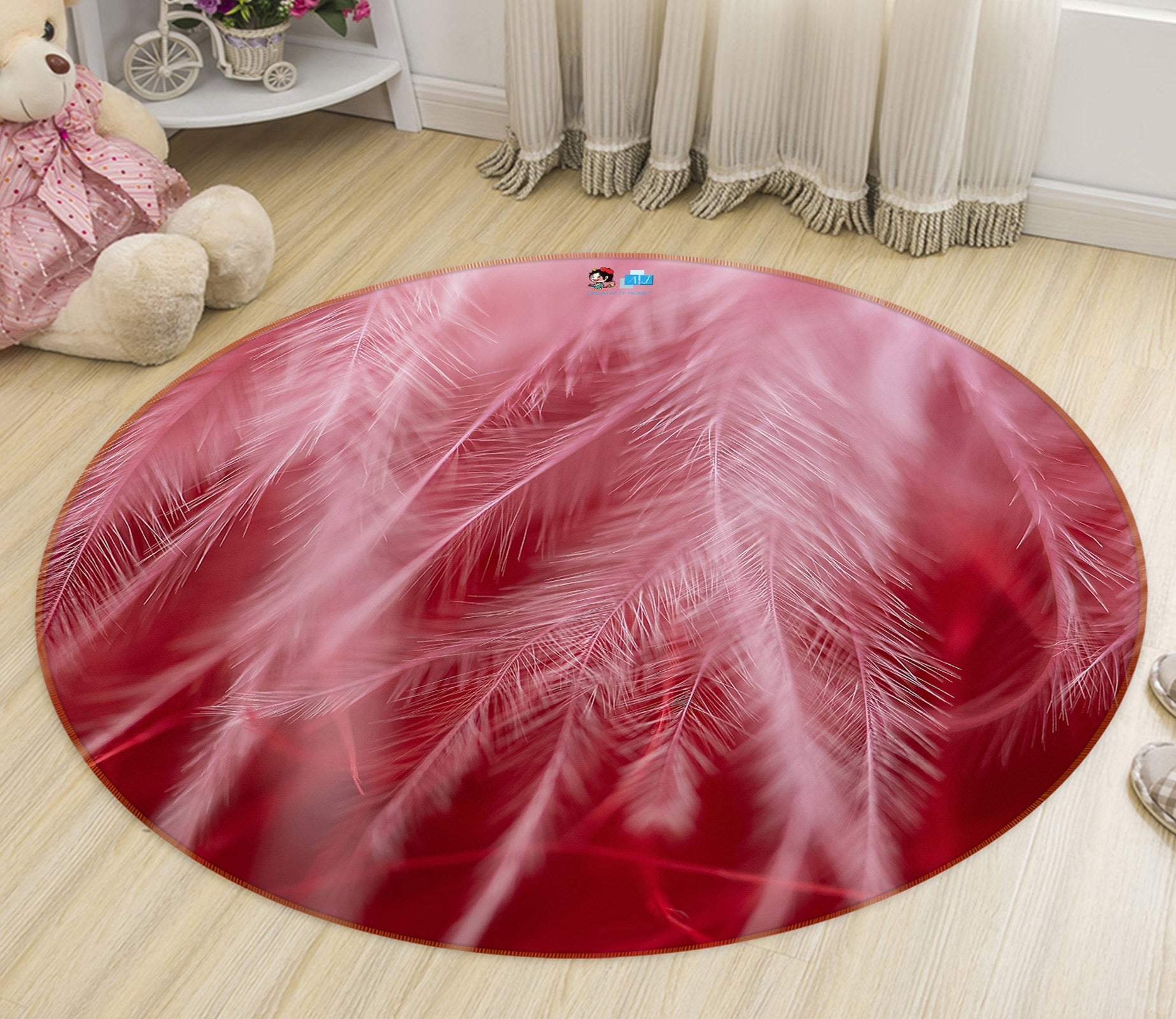 3D Red Feather 81200 Round Non Slip Rug Mat