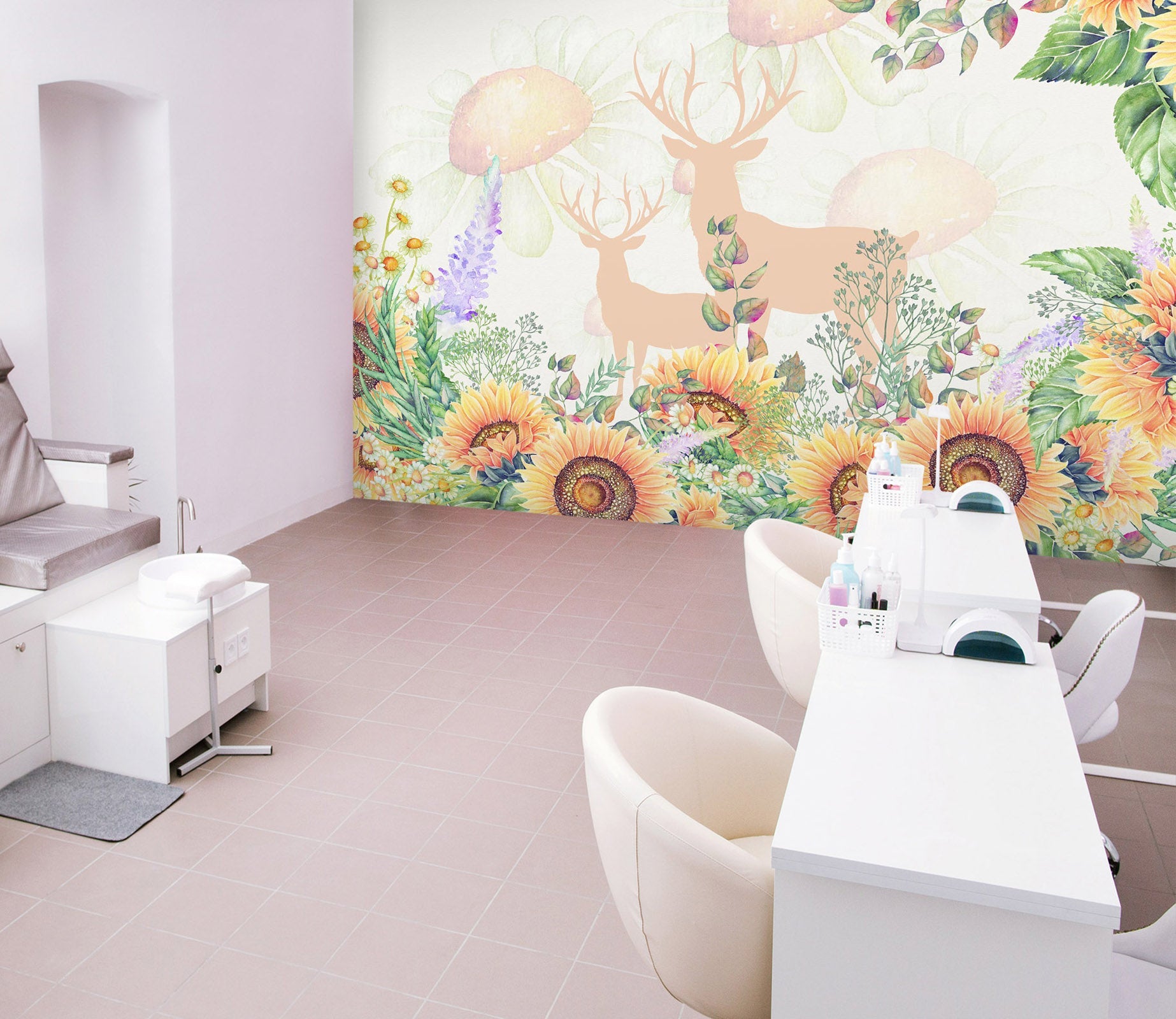 3D Sunflower Deer 070 Wall Murals Wallpaper AJ Wallpaper 2 