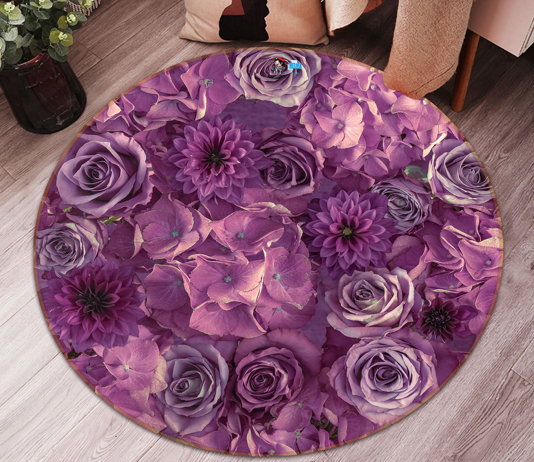 3D Purple Garden 7327 Assaf Frank Rug Round Non Slip Rug Mat