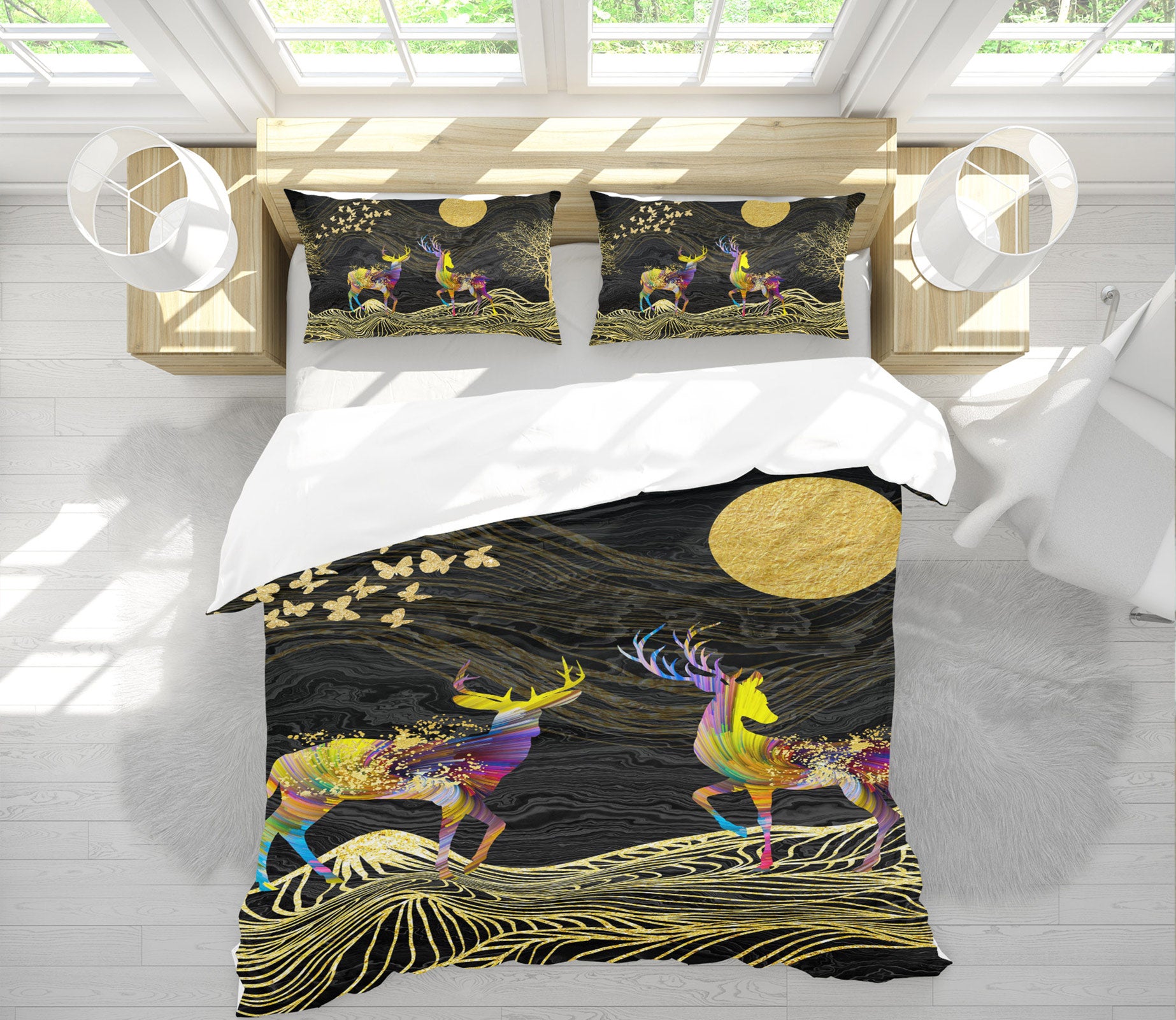 3D Golden Moon Color Deer 13113 Bed Pillowcases Quilt