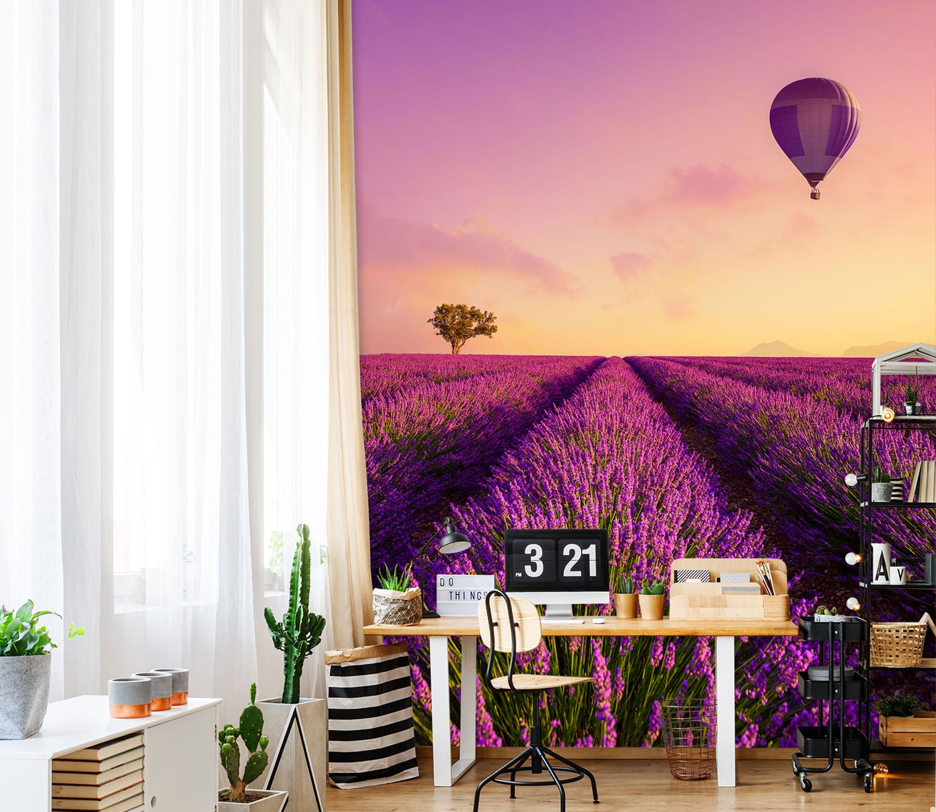 3D Lavender Bushes Hot Air Balloon 58199 Wall Murals