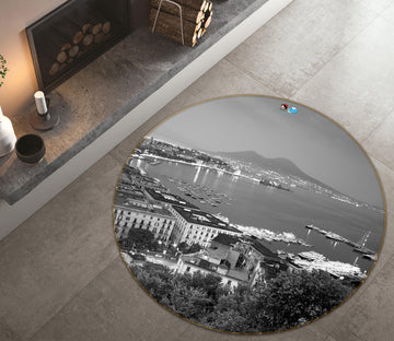 3D Black White City Overlooking 74120 Round Non Slip Rug Mat