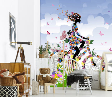 3D Flower Girl Bicycle 005 Wall Murals Wallpaper AJ Wallpaper 2 