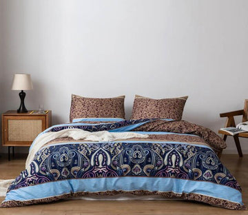 3D Brown Blue Stitching Pattern 5112 Bed Pillowcases Quilt