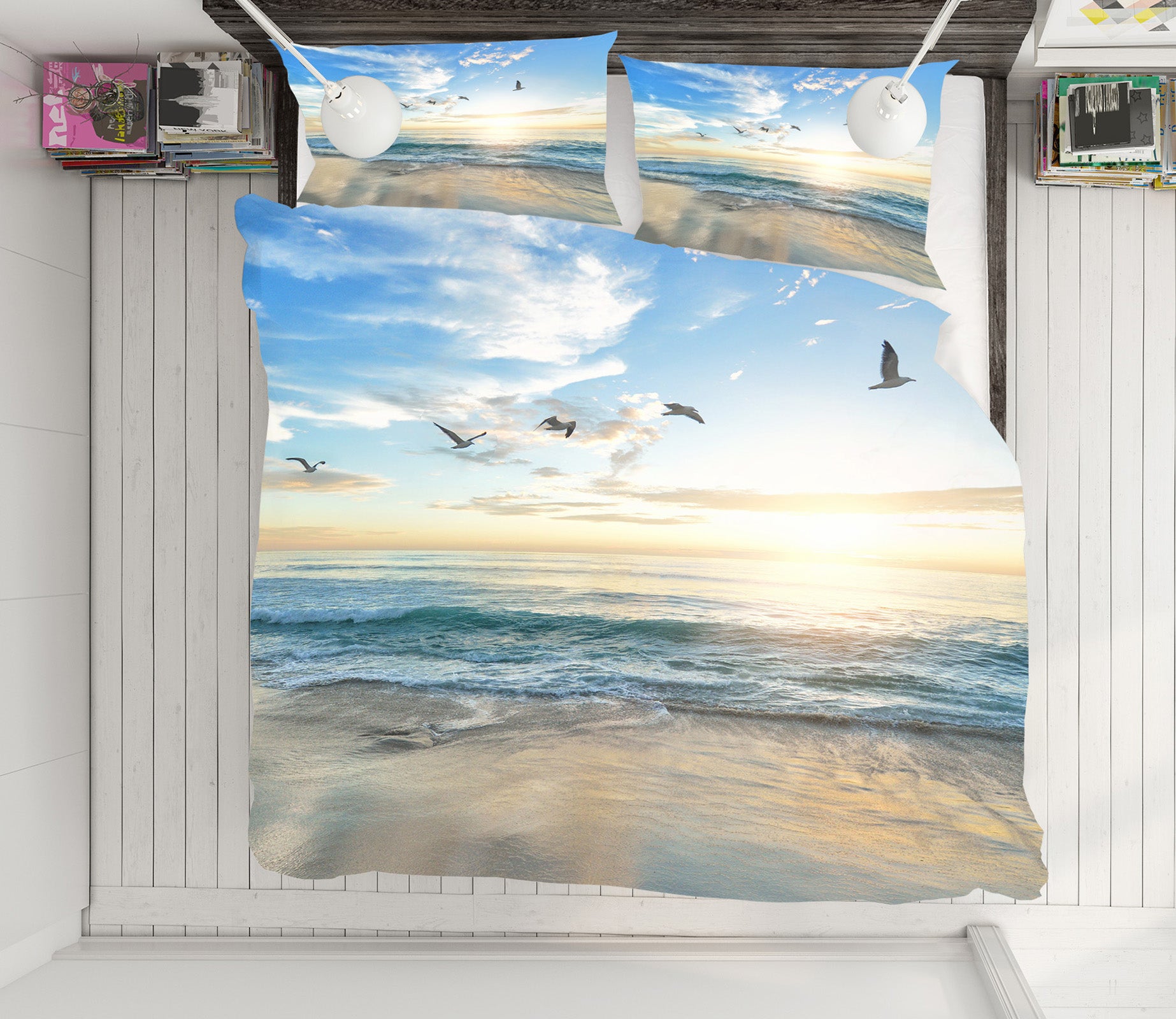 3D Sea Seagull 19125 Bed Pillowcases Quilt