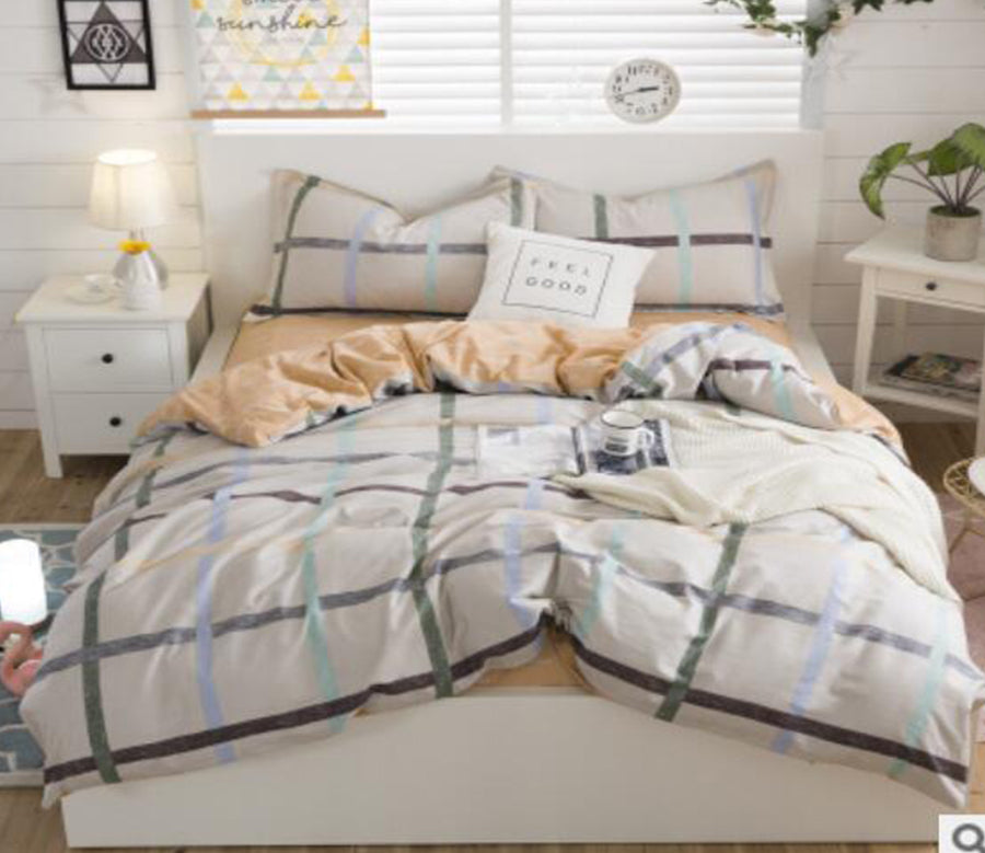 3D Green Line Grid 18140 Bed Pillowcases Quilt