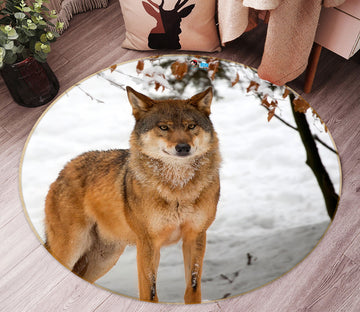 3D Snowfield Wolf 81188 Round Non Slip Rug Mat