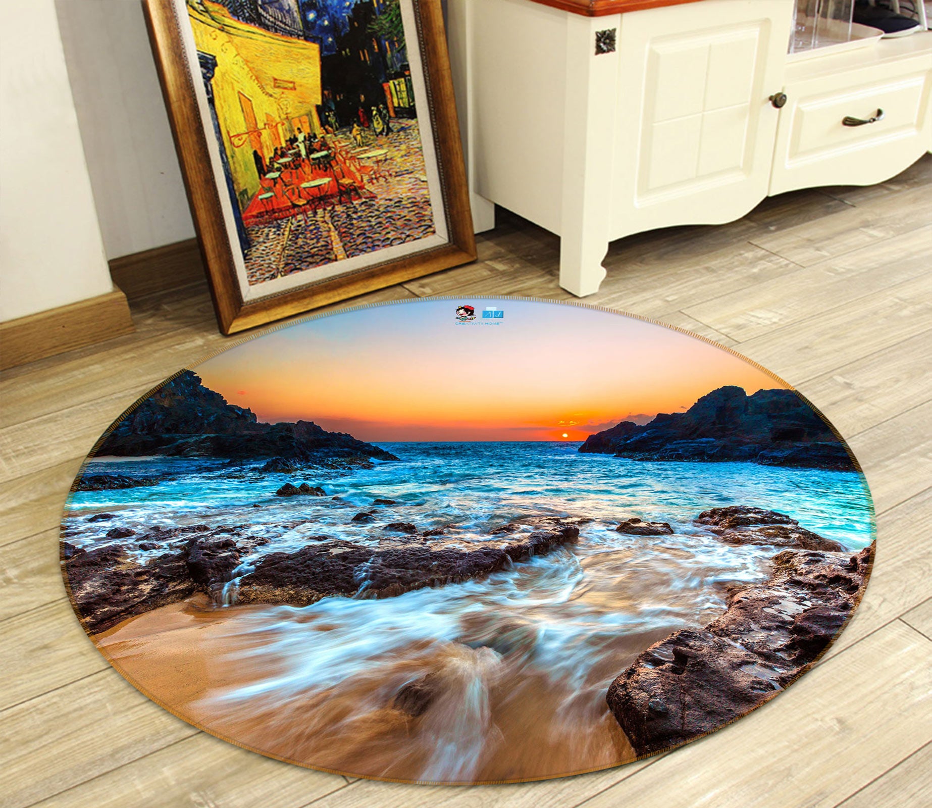 3D Seaside Stones 72209 Round Non Slip Rug Mat