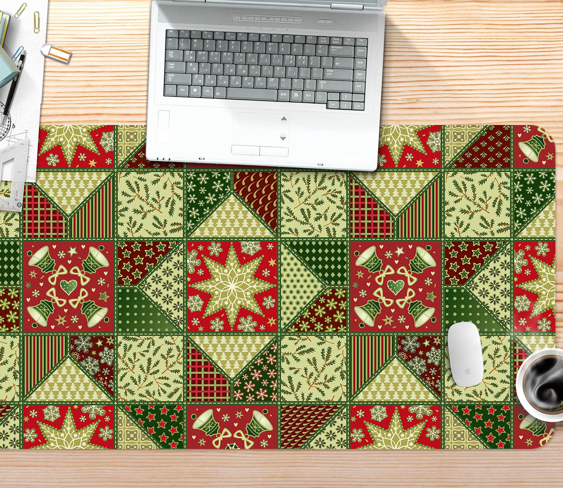 3D Green Checkered Pattern 51211 Christmas Desk Mat Xmas