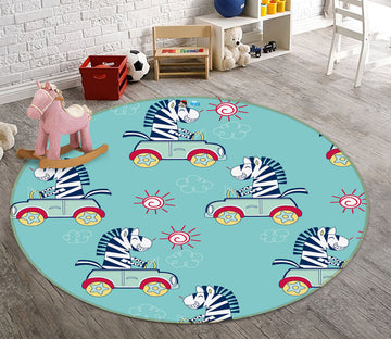 3D Car Zebra 75050 Round Non Slip Rug Mat