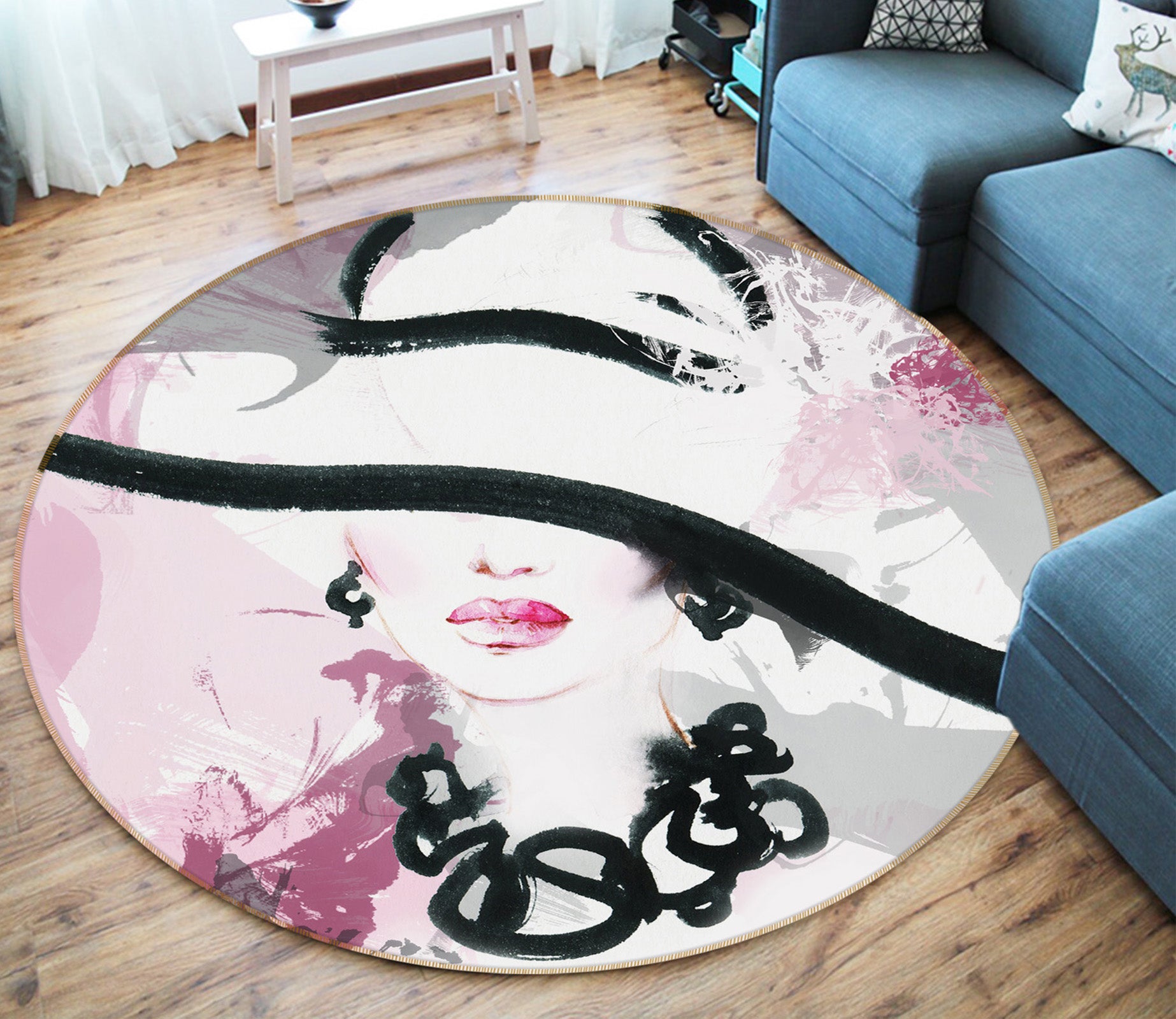 3D Hat Girl 36225 Round Non Slip Rug Mat