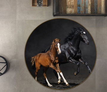 3D Two Horses 38011 Animal Round Non Slip Rug Mat