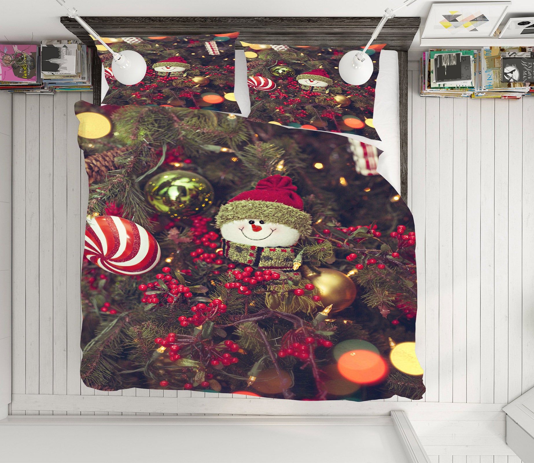 3D Snowman Ball Pendant 50024 Christmas Quilt Duvet Cover Xmas Bed Pillowcases