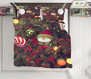 3D Snowman Ball Pendant 50024 Christmas Quilt Duvet Cover Xmas Bed Pillowcases