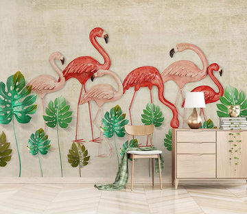 3D Relief Flamingo WC471 Wall Murals