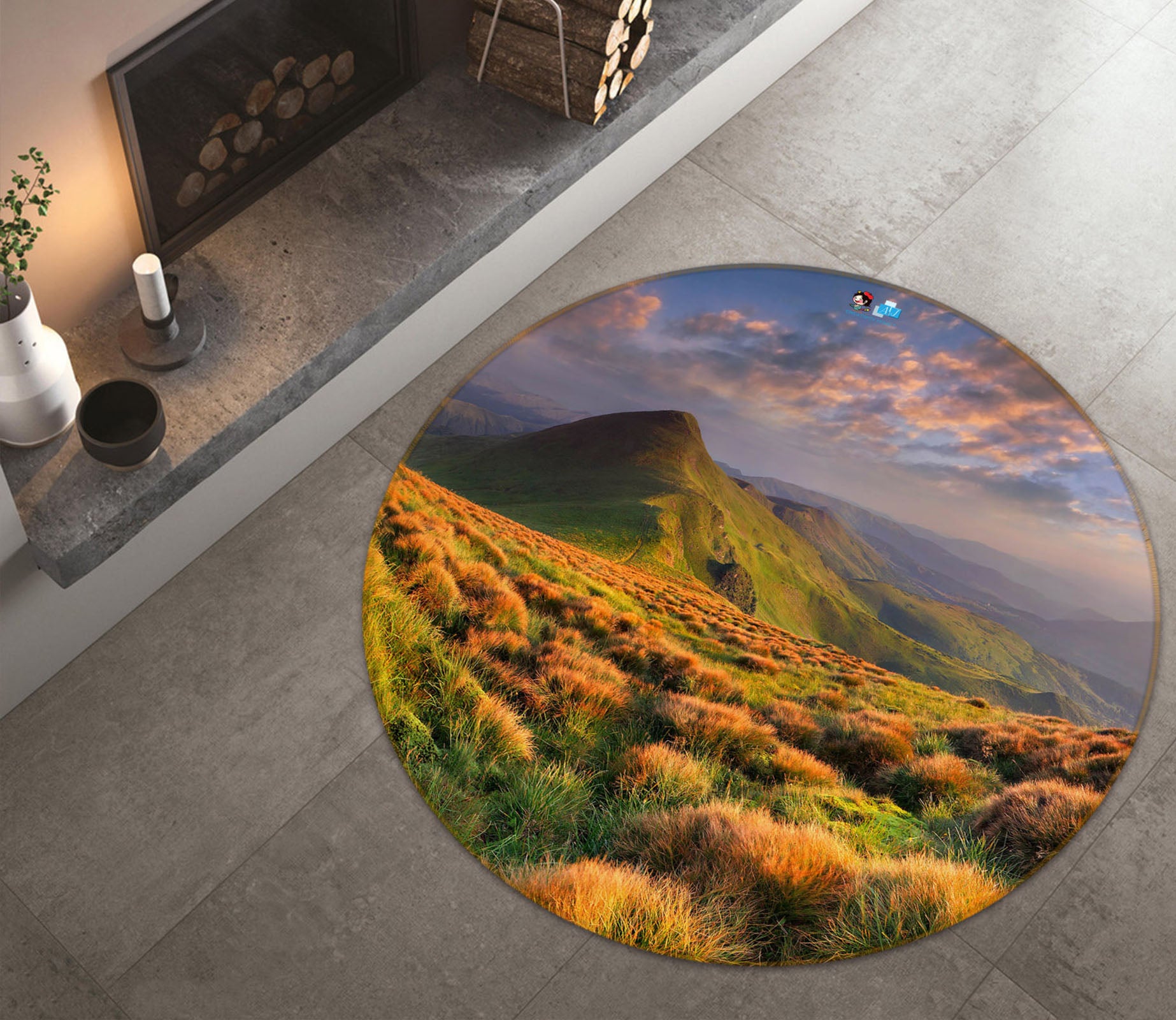 3D Mountains 69157 Round Non Slip Rug Mat