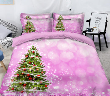 3D Christmas Tree Purple Heart 45060 Christmas Quilt Duvet Cover Xmas Bed Pillowcases