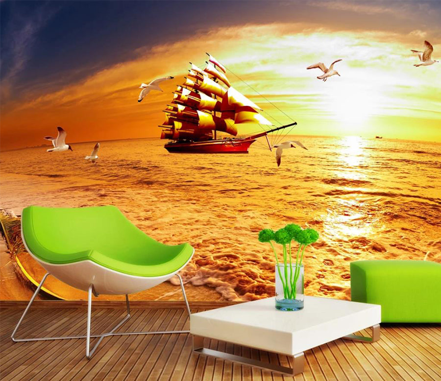 3D Seagull Steamship WC274 Wall Murals